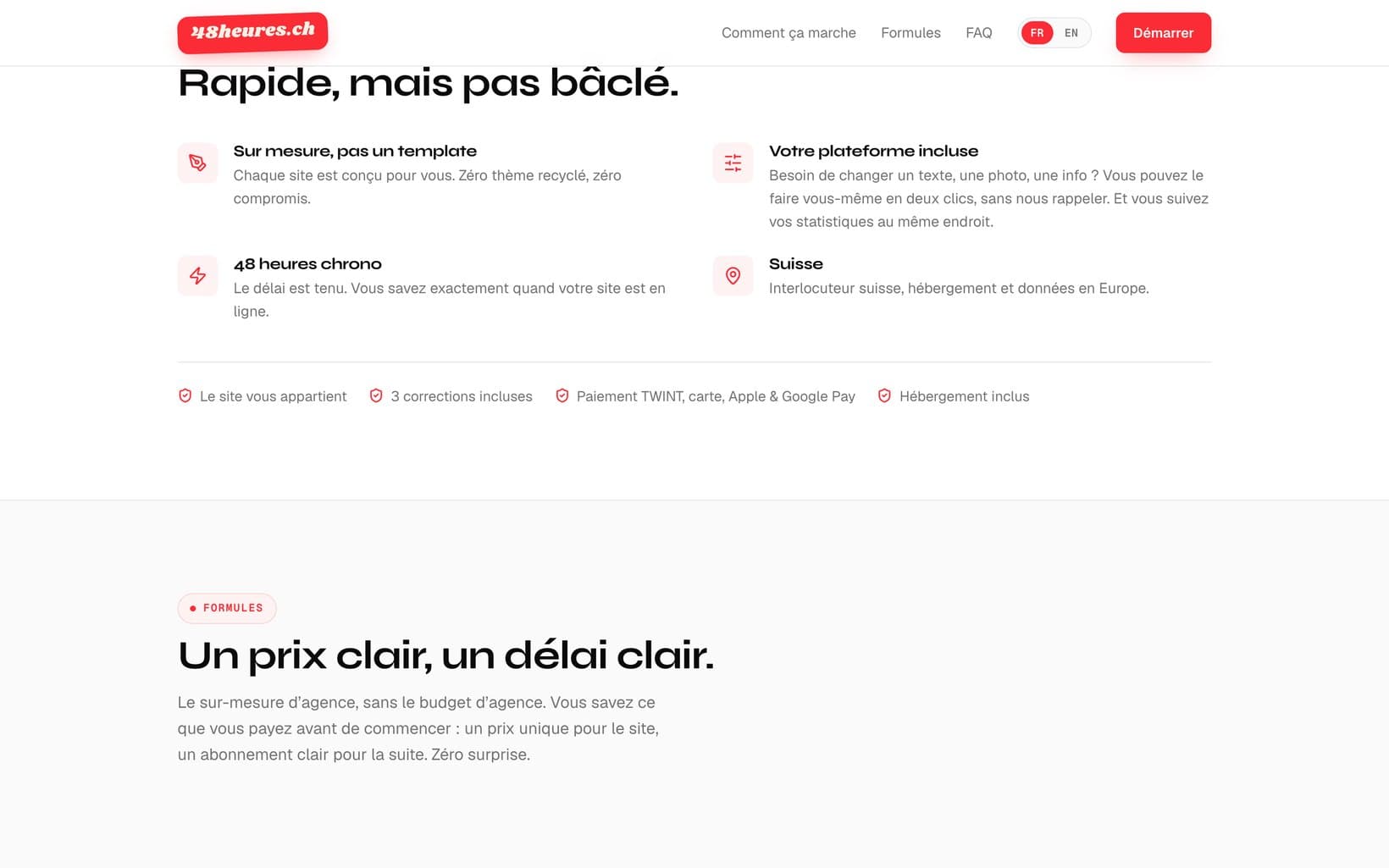 A promessa da plataforma no 48heures.ch: alterar o próprio site em dois cliques e acompanhar as estatísticas no mesmo sítio